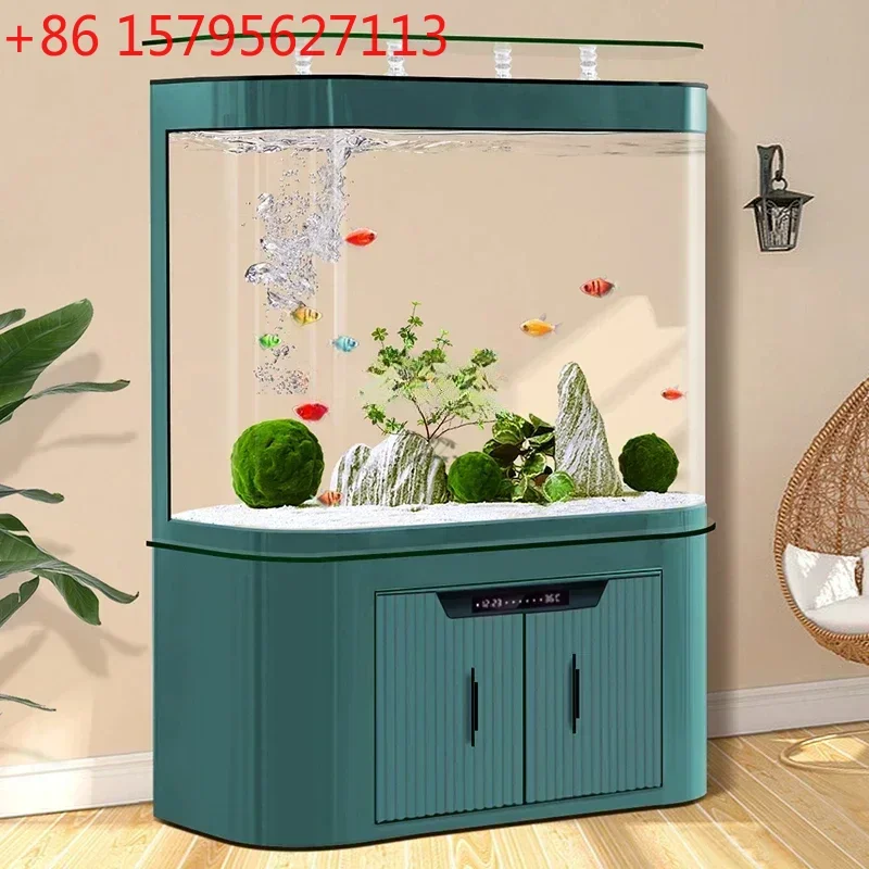

Fish Tank Aquarium Modern Light Luxury Bottom Filter Living Room Lazy Ecological Change Water Fish Globe with Base Cabinet