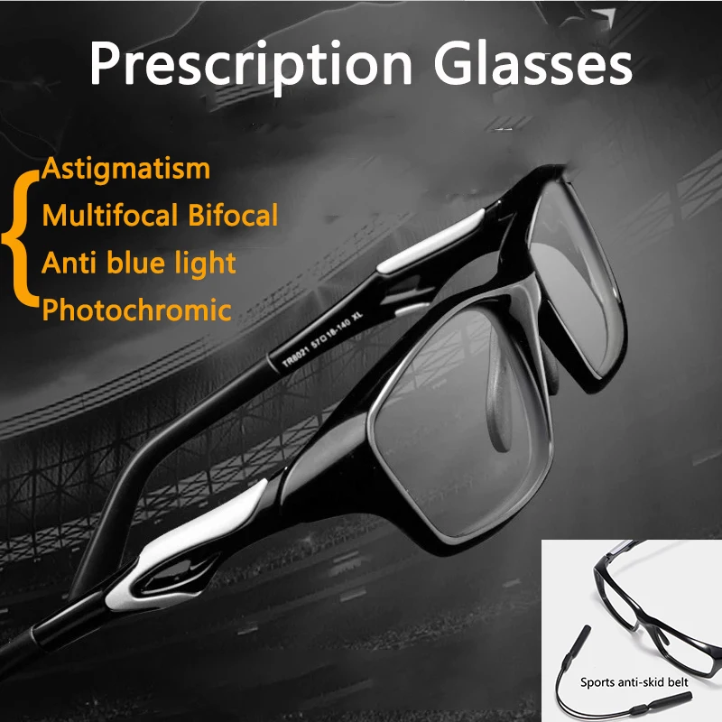 

Custom Prescription Multifocal Bifocal Reading Glasses Unisex Photochromic Blue Blocking Myopia Goggles Glasses Sport Anti-slip