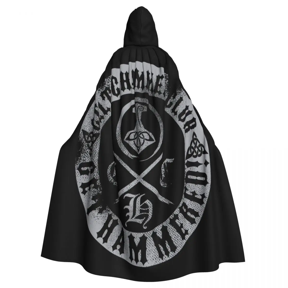 Celtic Hammer Club Grunge Badge Logo Hooded Cloak Halloween Party Cosplay Woman Men Adult Long Witchcraft Robe Hood