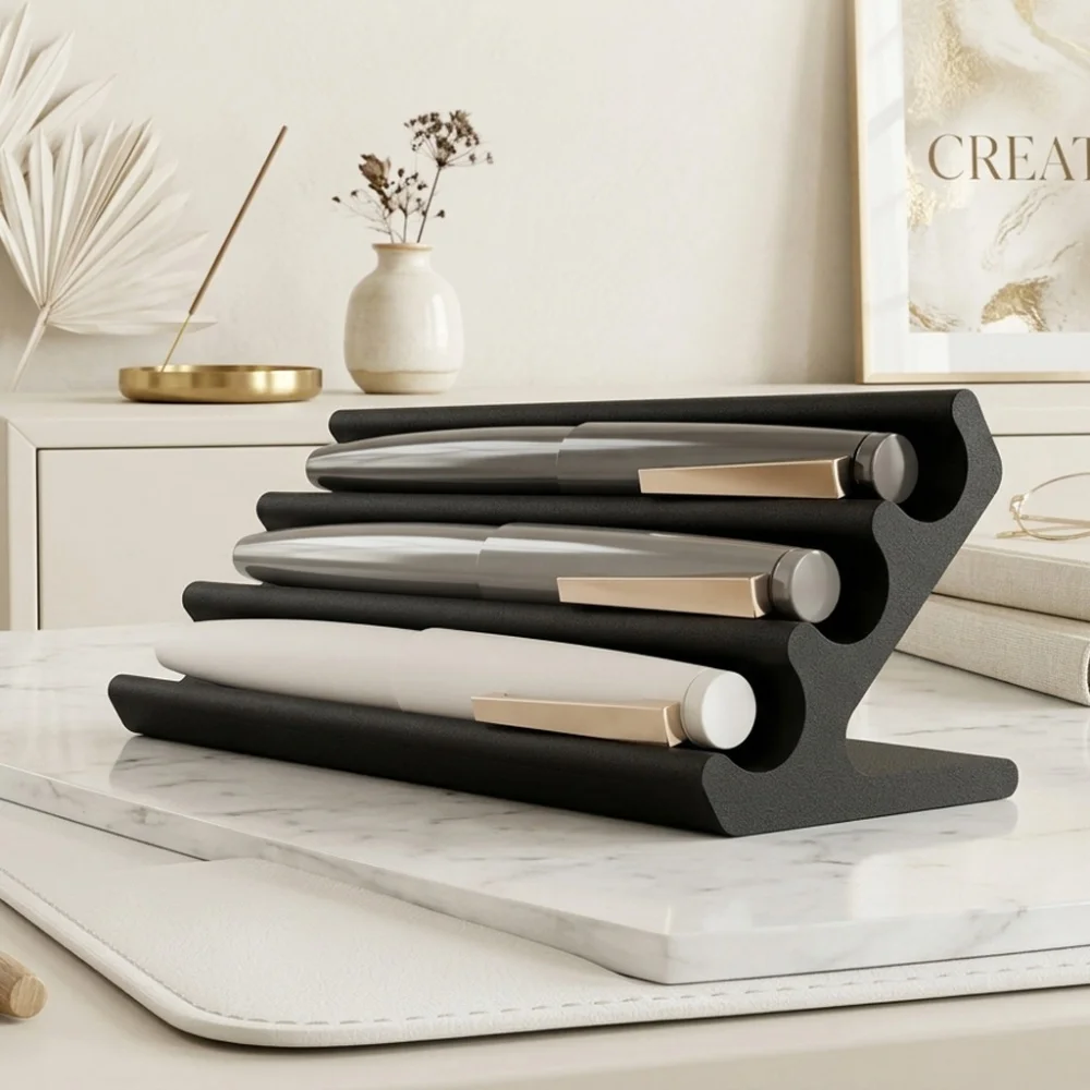 3D Printed Modern Minimalism Style Three Floors Pen Stand Black Color Office Pen Holder Desktop Organizer Creative Home Gift