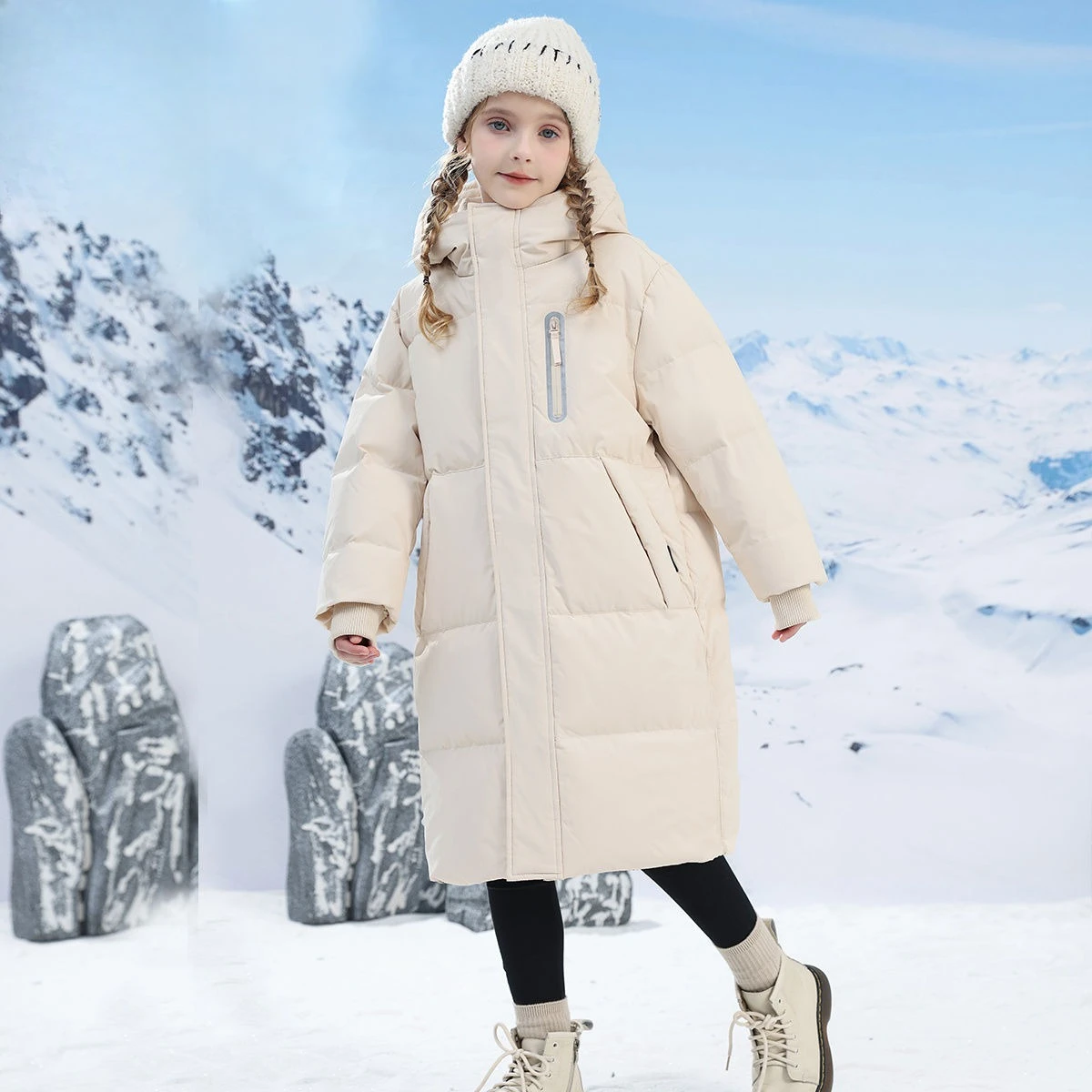 

Kids Down-Filled Jacket Winter Long Knee-Length Plus Size Heavy Insulation Coat Off-Season Sale