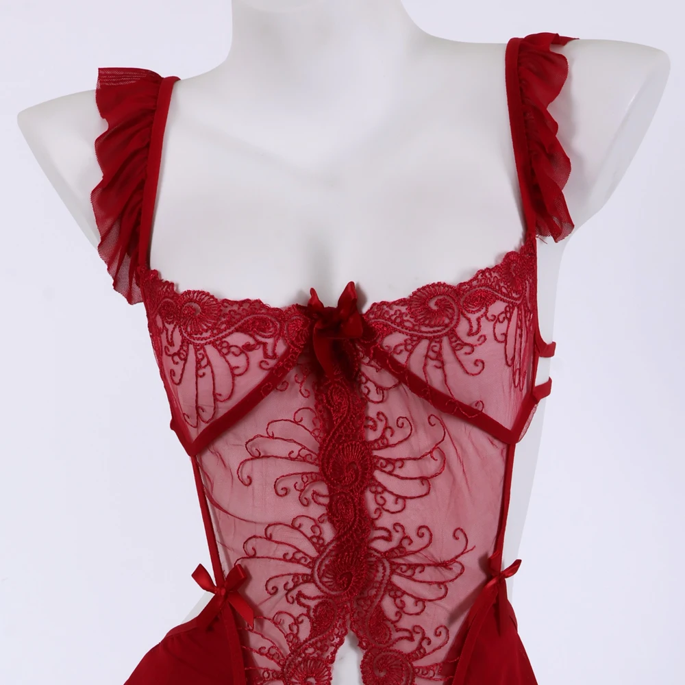 Sexy Ouvert Dessous Frauen Spitze Hohl Bodysuit Exotische Pyjamas Teddy Babydoll Kleid Tiefe V Offenen Schritt Porno Unterwäsche Set