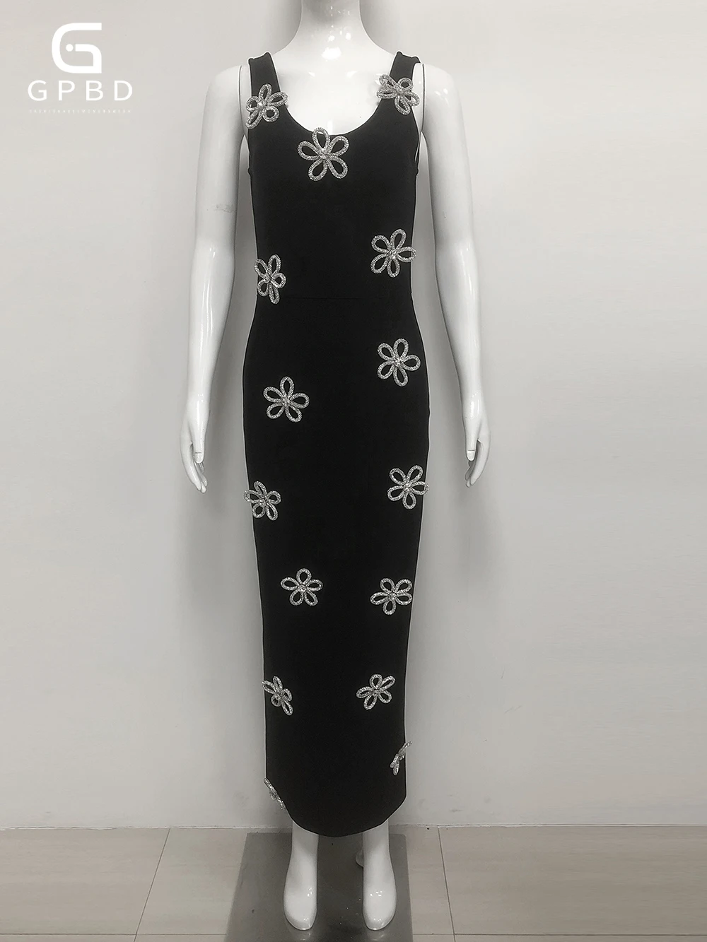 Mode 3D diamant fleur pansement gilet Robe femmes soirée sans manches dos nu Floral Maxi robes Robe de noël Robe