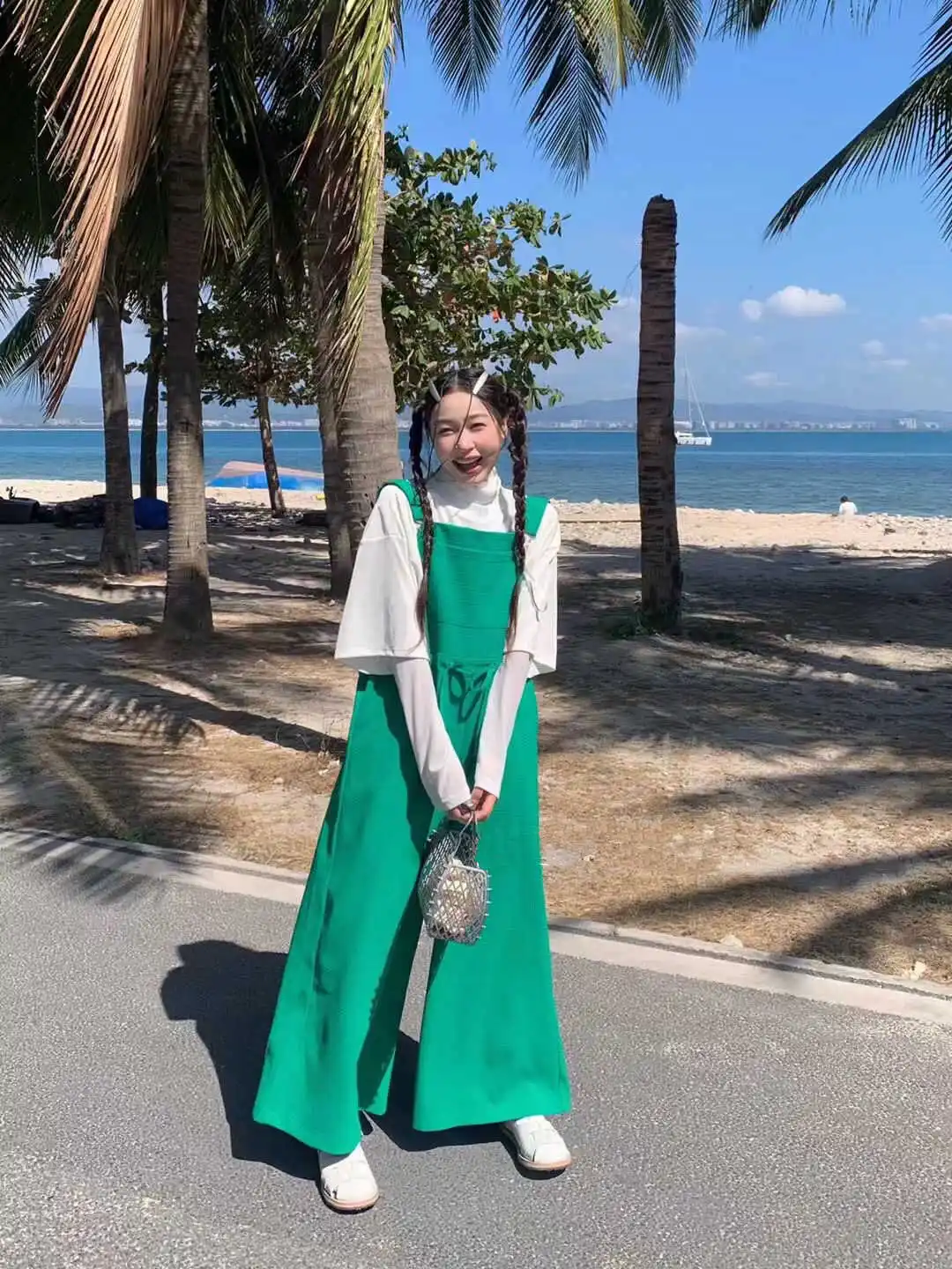 

American Retro Pink Overalls Loose Workwear Design Sensation Jumpsuit Wide Leg Long Pants High Waist Commute Sle Polyester