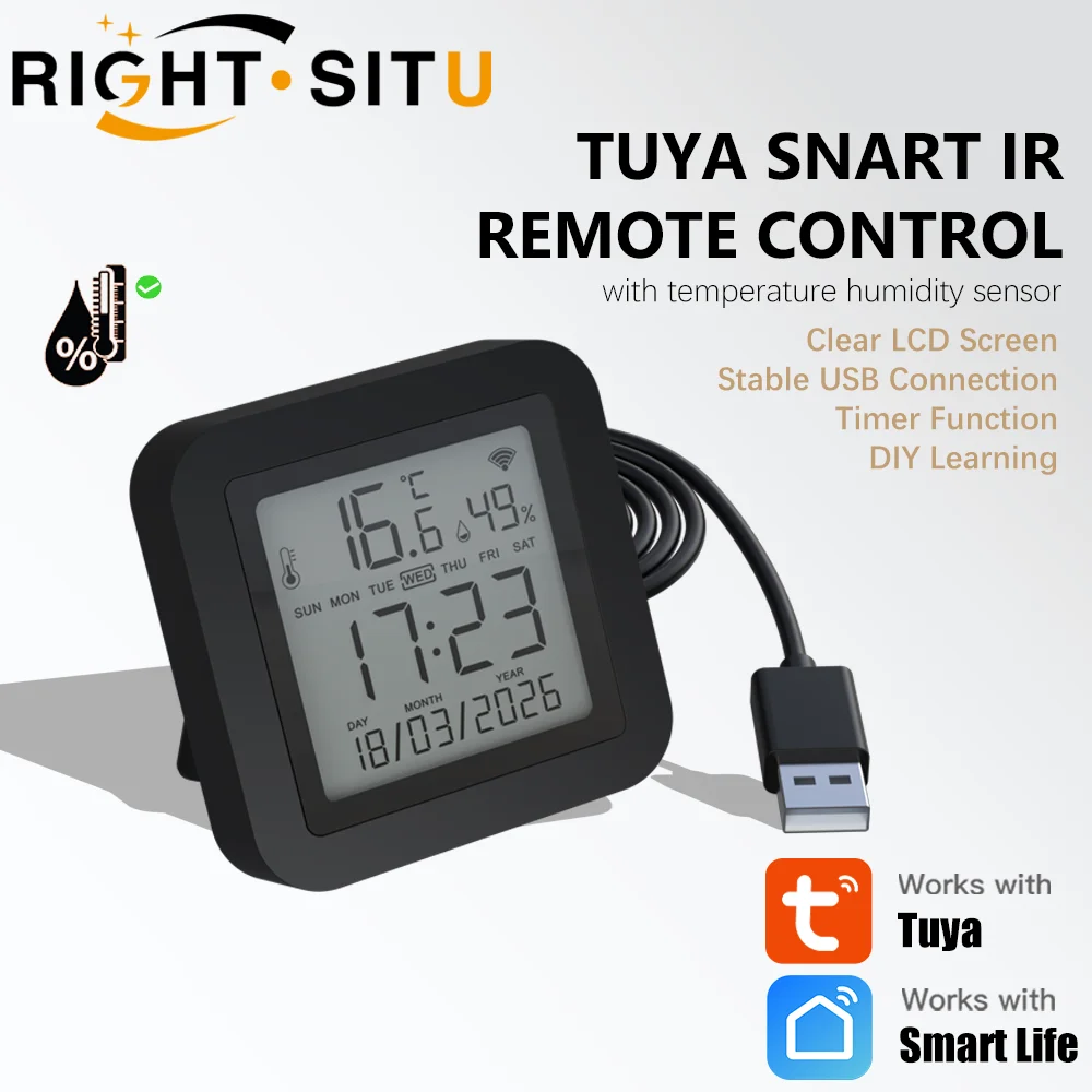 Tuya WiFi IR-Fernbedienung mit Temperatur- und Feuchtigkeitssensor, Intelligente Infrarot-Fernbedienung für Klimaanlage und TV, Kompatibel mit Alexa