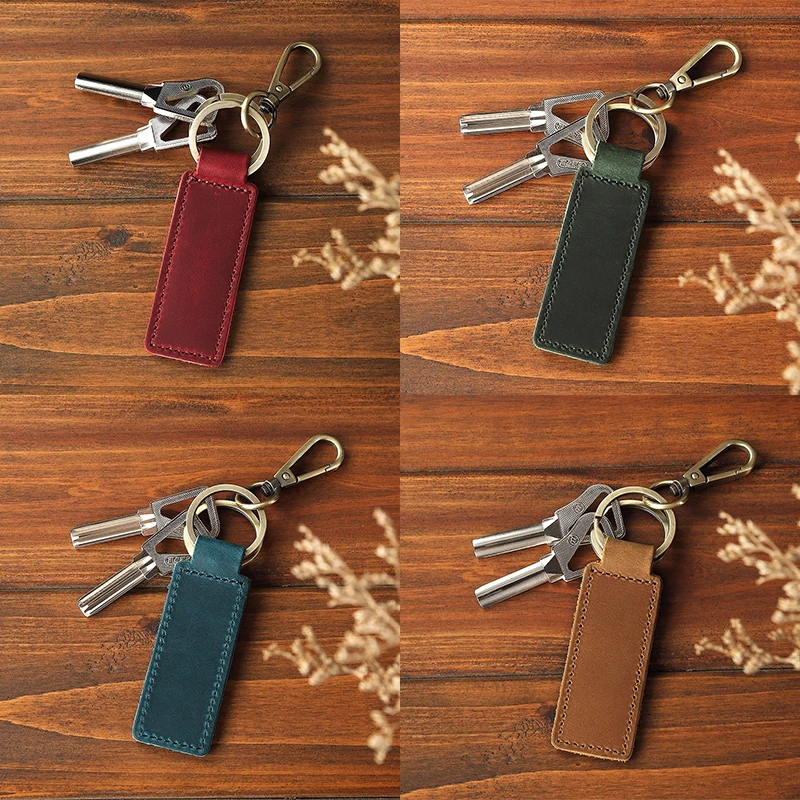 Genuine Leather Retro Cowhide Keychain Metal Lobster Clasp Pendant Fashion Personalized Anti-lost Car Keyring Keyholder