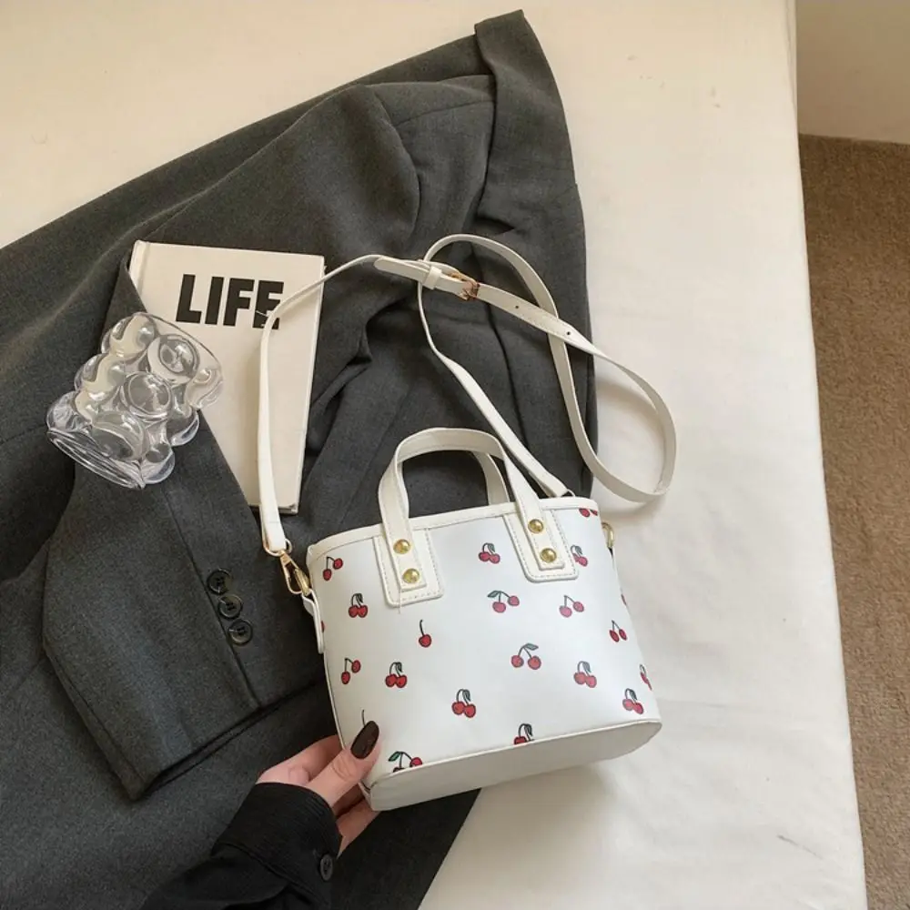 

Cherry Pendant Cherry Crossbody Bag Large Capacity Handbag Bucket Shoulder Bag Message Bag Korean Style Square Tote Bag Outdoor