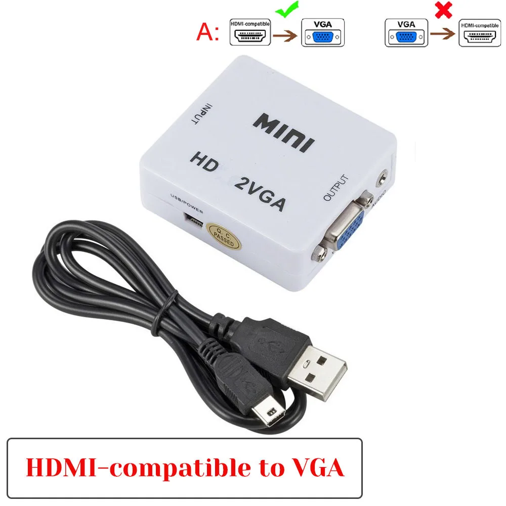 HDMI-compatible to VGA Adapter With Audio VGA to HD Converter HDMI Adapter for Notebook 360 DVD PS3 PC HD 1080P TV Box Projector