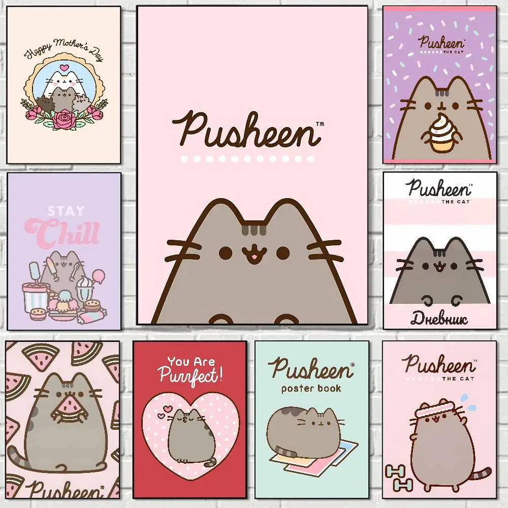 Cute Kawaii P-Pusheens Poster Print A5 A4 A3 A2 Wall Art Decor For Room Office Gift For Fans