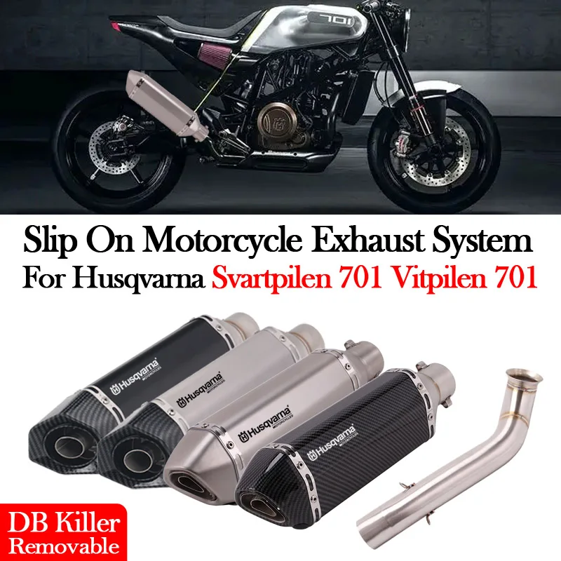 

Slip On For Husqvarna 701 Svartpilen Vitpilen 701 2018 19 20 2021 Motorcucle Exhaust Mid Link Pipe Escape Moto DB Killer Muffler