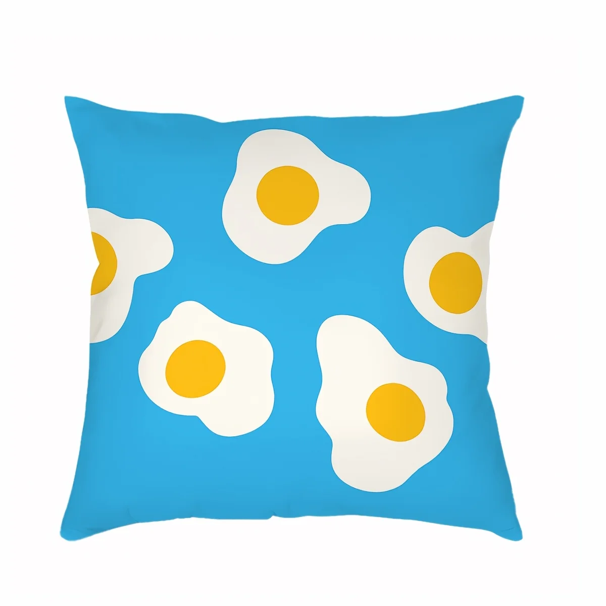 Fried Egg Pillow Cover 18x18 Inch Polyester Zipper Machine Washable Blue Background Modern Kitchen Decor Sofa Bed