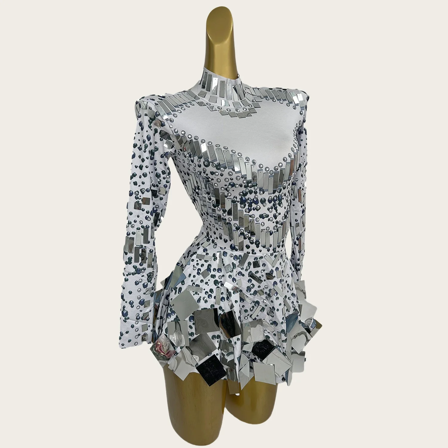 Xieshi maniche lunghe abiti bianchi donna slim strass paillettes abito corto festa di compleanno ballo di fine anno mini abito abiti da palcoscenico