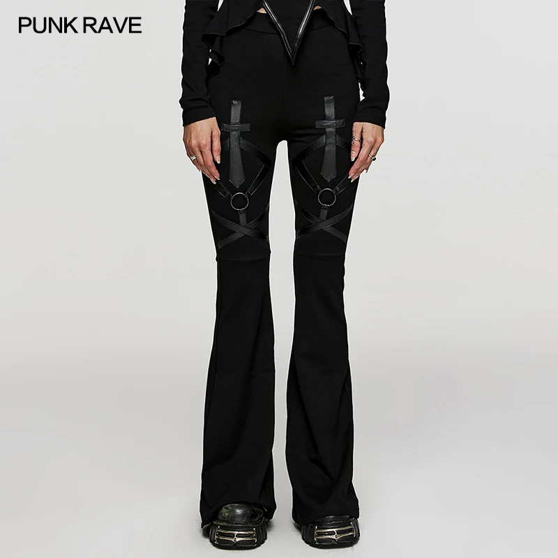 

PUNK RAVE Women's Gothic Style Elegant Slimming Flared Trousers Punk Dark Eye-catching Pattern Pants Women Clothing