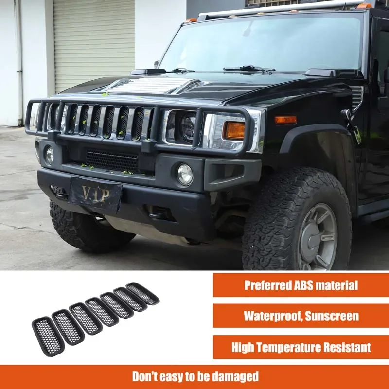 For Hummer H2 2003-2007 ABS Black Red Car styling front center grid insect-proof net car external protection accessories 7Pcs