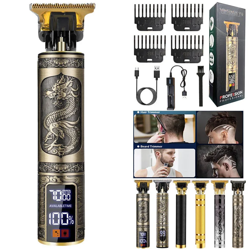 Professional Dragon Vintage Digital Display Cordless Man Electric Beard Barber Shop Body Hair Cut Clipper Trimmer Cutter Machine