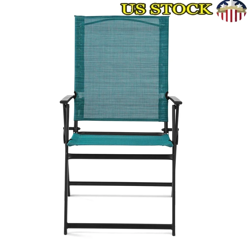 

Folding Outdoor Patio Armchair Set of 2 Portable Teal Sling Chairs Steel Frame All-Weather Lightweight Beach Camp Park Events