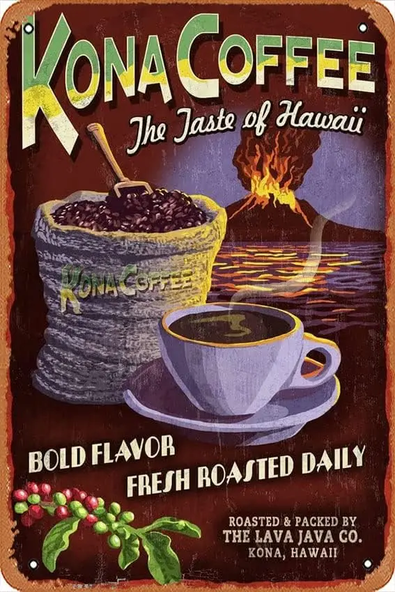 Tin Sign Vintage Hawaii,Kona Coffee Vintage Sign 36407 Bar Club Family Bathroom Toilet Cafe Funny Wall Decoration Gift Metal Sig
