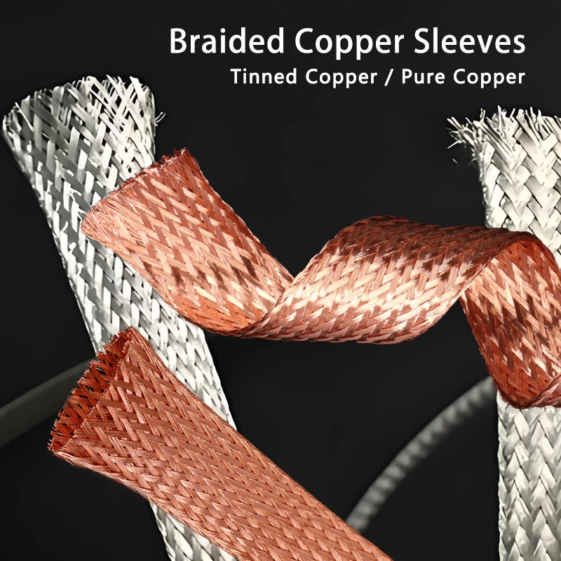 

Braided Cable Sleeve Pure Copper Tinned Plating Width 2mm~28mm Expandable Signal Wire Stripper Metal Sheath Tube Sleeving 1~20M