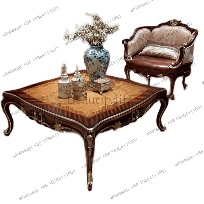 

Villa large coffee table French living room tea table mahogany neoclassical parquet