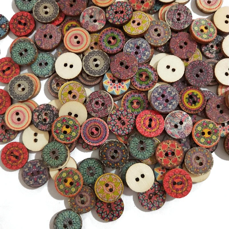 15-25mm 50pcs Retro Wooden Buttons 2 Holes for Handwork Sewing Scrapbook Clothing Button DIY Crafts Accessories Gift Card Decor