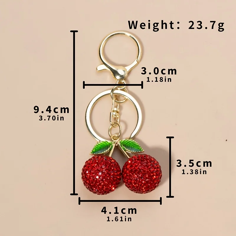 Kreativer, süßer Frucht-Diamant-Kirsch-Damen-Taschen-Schlüsselanhänger aus Metall, exquisiter Auto-Schlüsselanhänger-Anhänger – Detail 1