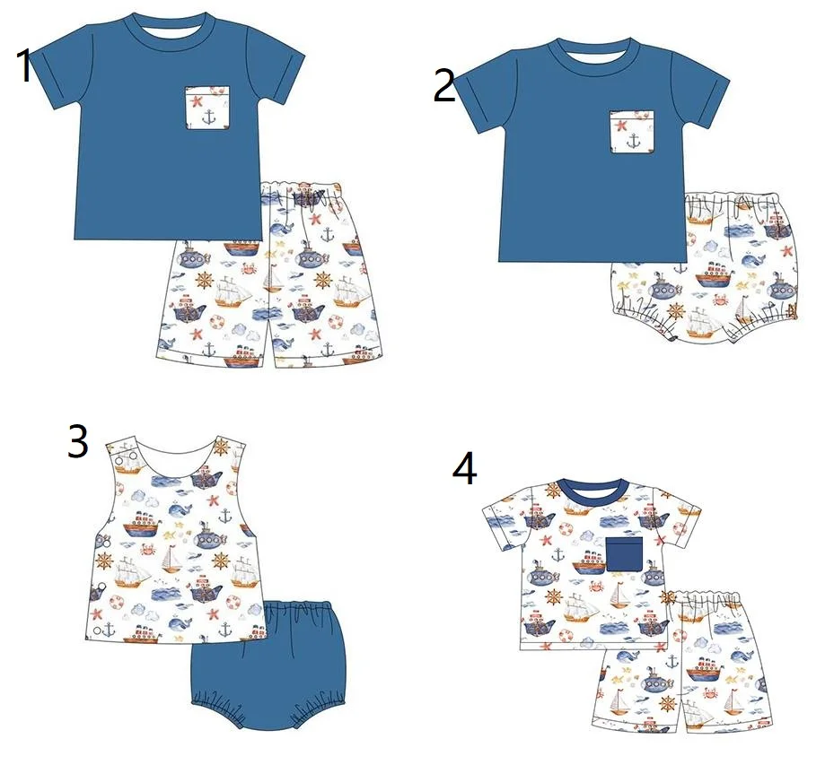 

Undersea Collection Boys Girls Short Sleeve Suit Infant Onesie Baby Clothes Cute Cartoon Print Wholesale