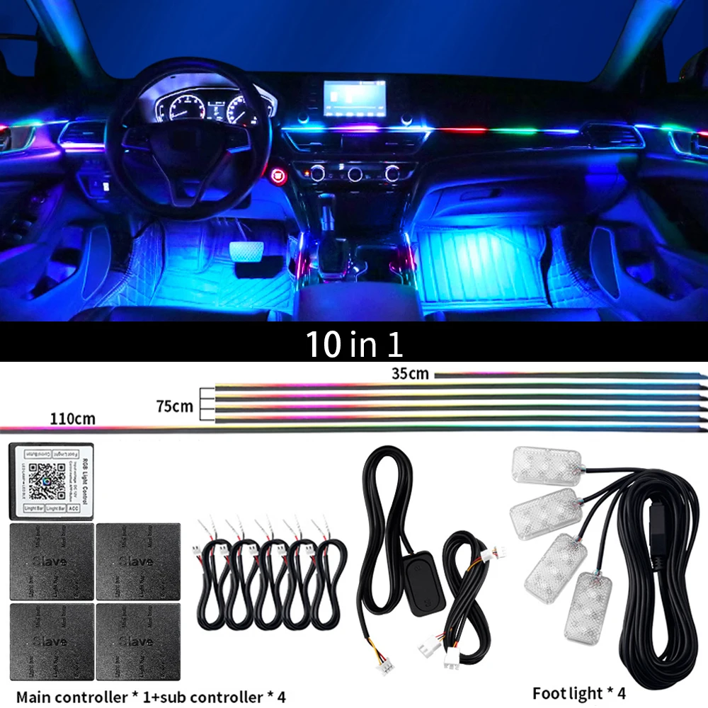 Universal LED Ambient Light Car Interior Symphony FullColor Streamer RGB 64Color Hidden Acrylic Strip Decoration Atmosphere Lamp image 3