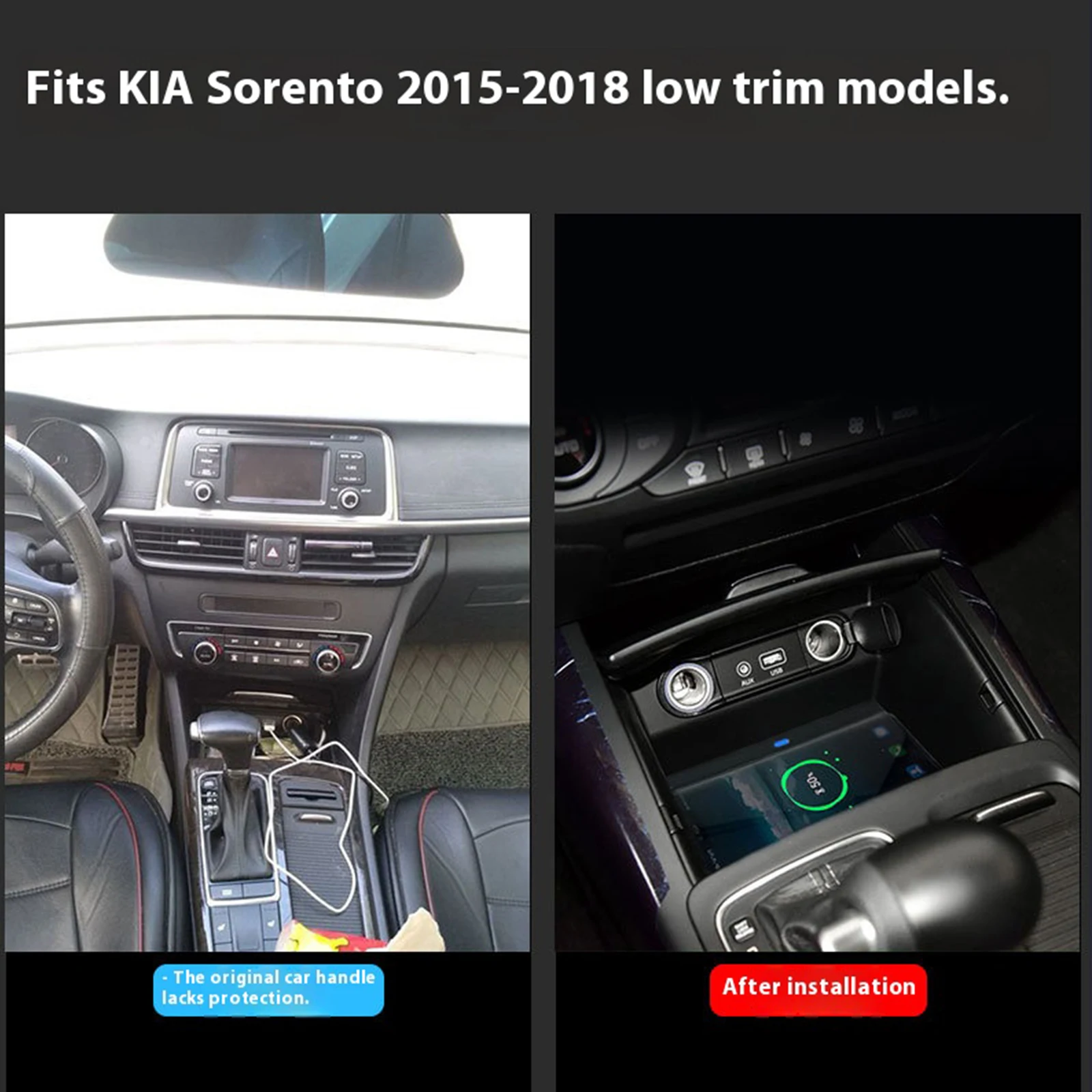 2 DIN For KIA Sorento 2015 2016 2017 2018 Car center console phone charger fast wireless charger charging plate charging holder