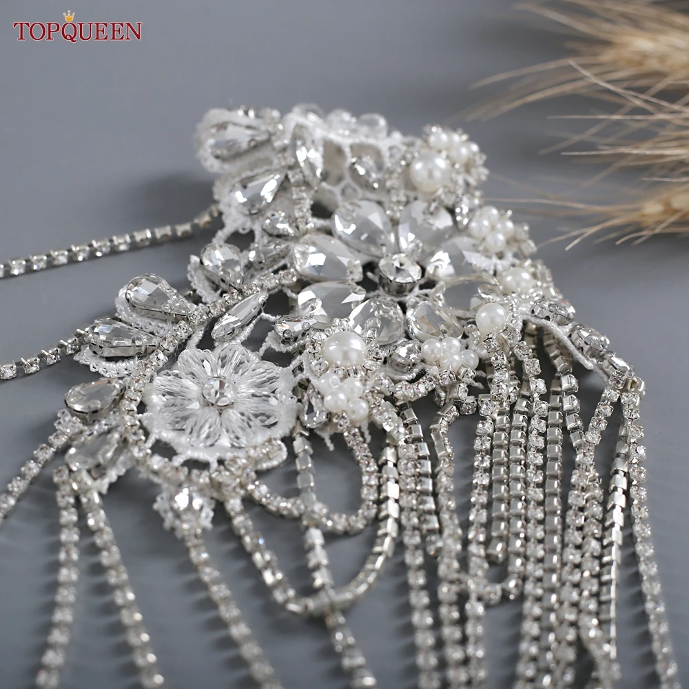 TOPQUEEN Wedding Shawl Rhinestone Tassels Bridal Wraps Beading Rhinestone Shoulder Chain Party Shawl For Party Accessories SG11