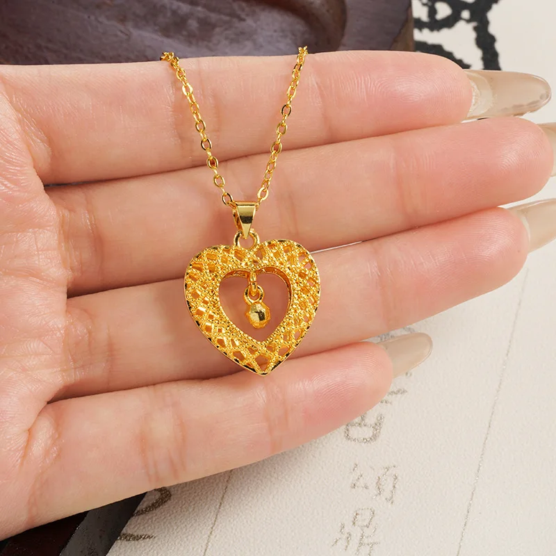 Luxury 24K 9999 Pure Gold real gold All-match love tassel pendant women's clavicle chain