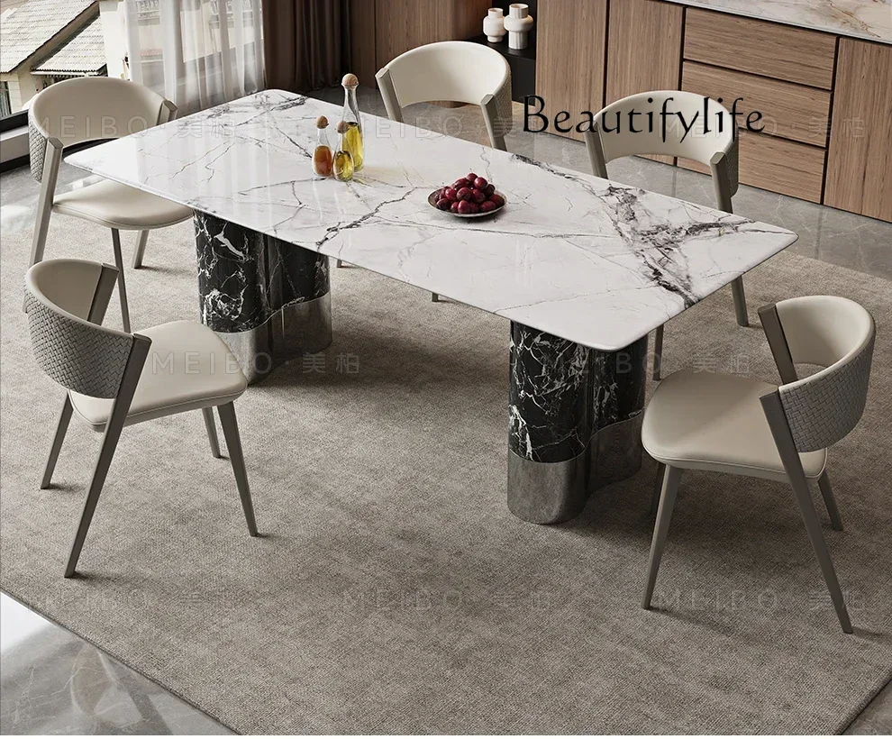 N45 Microcrystalline stone dining table and chair combination light luxury household small apartment dining table light luxury
