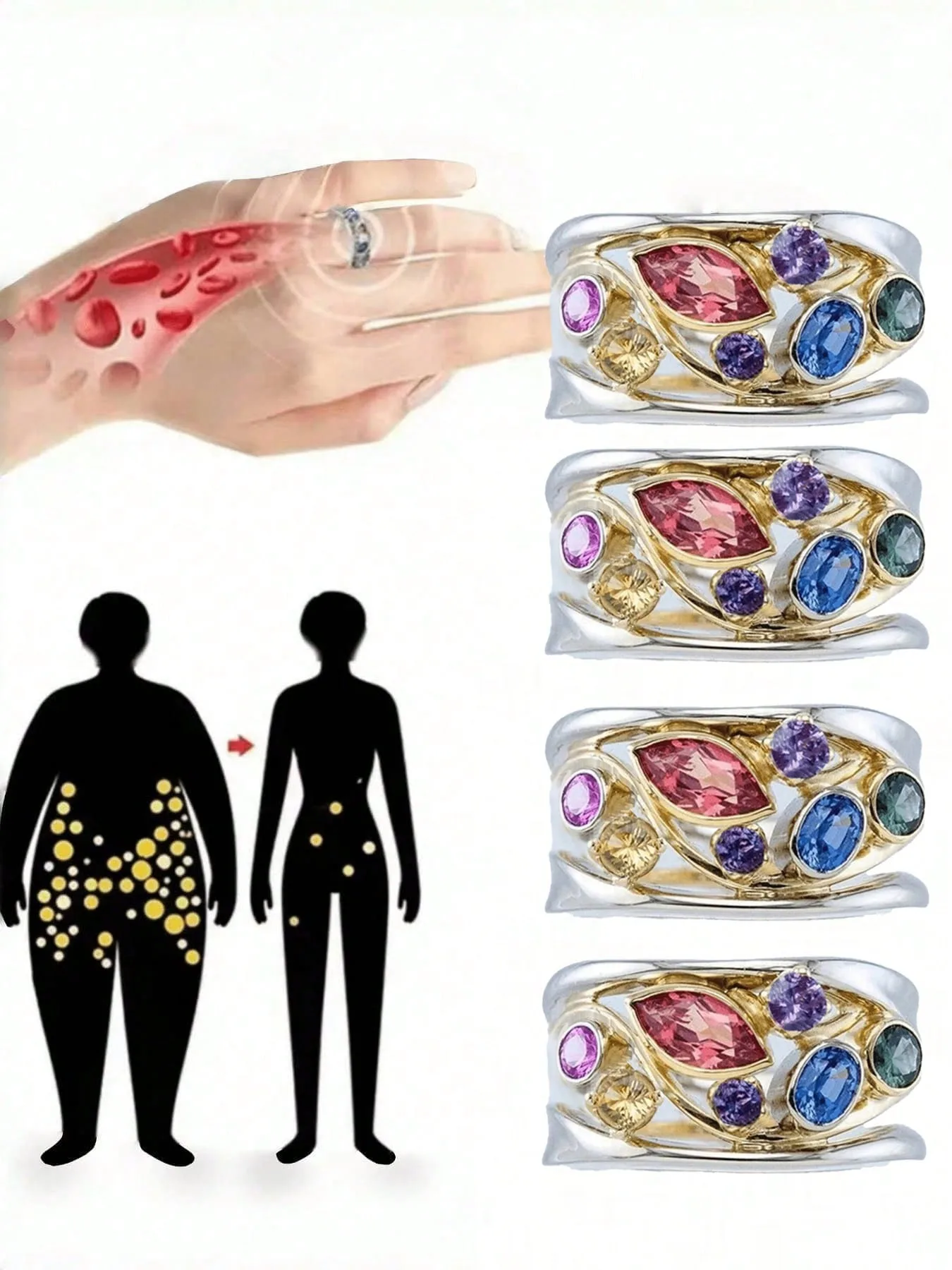 1 pcs Crystal Quartz Ion Ring – Magnetic, Minimalist, Multicolored Accessory with Therapeutic, Slimming, and Lymphatic Drainage