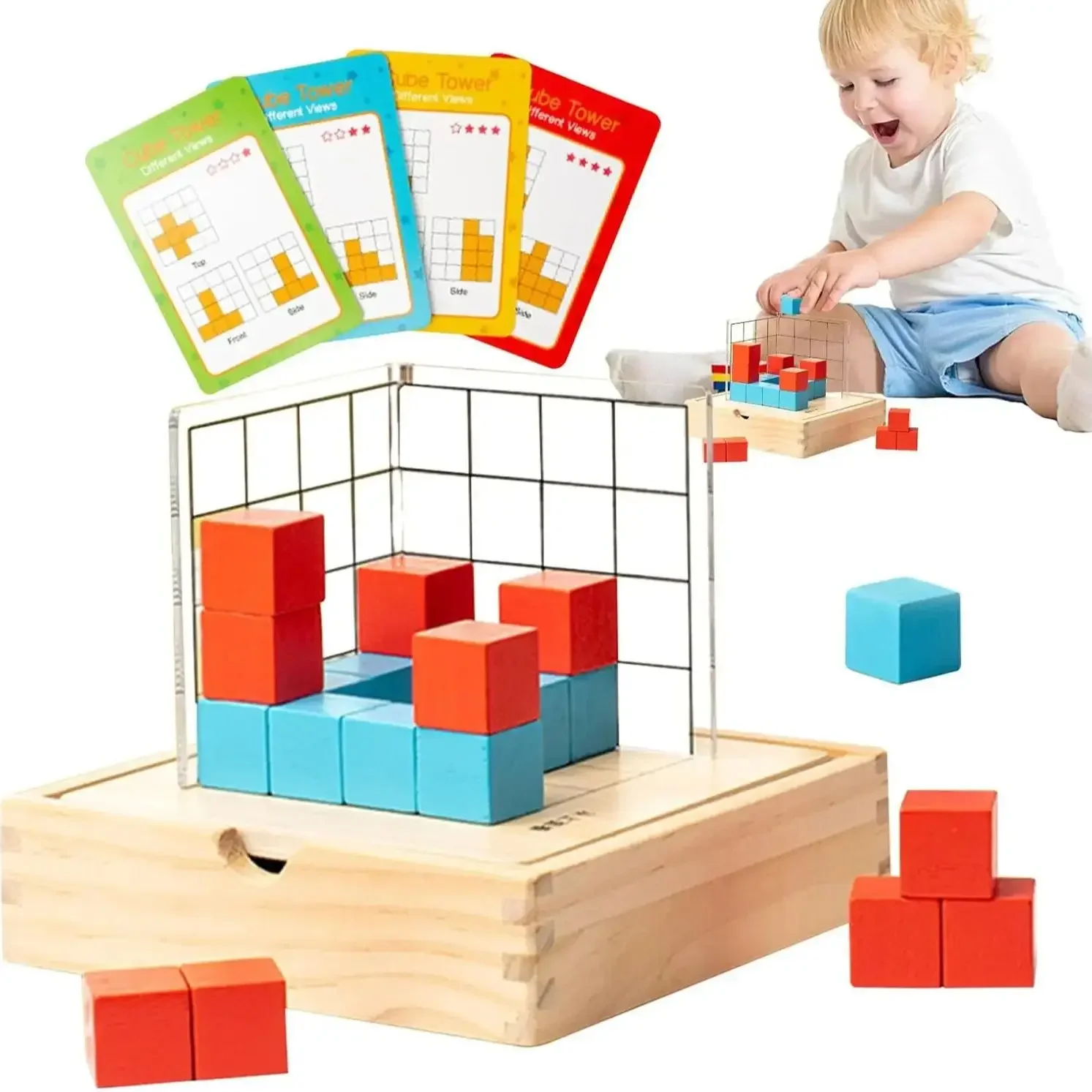 Montessori  Wooden ToysTool Kit Mirror Puzzle Matching Three View Teaching Aids Train Logical Thinking Kids