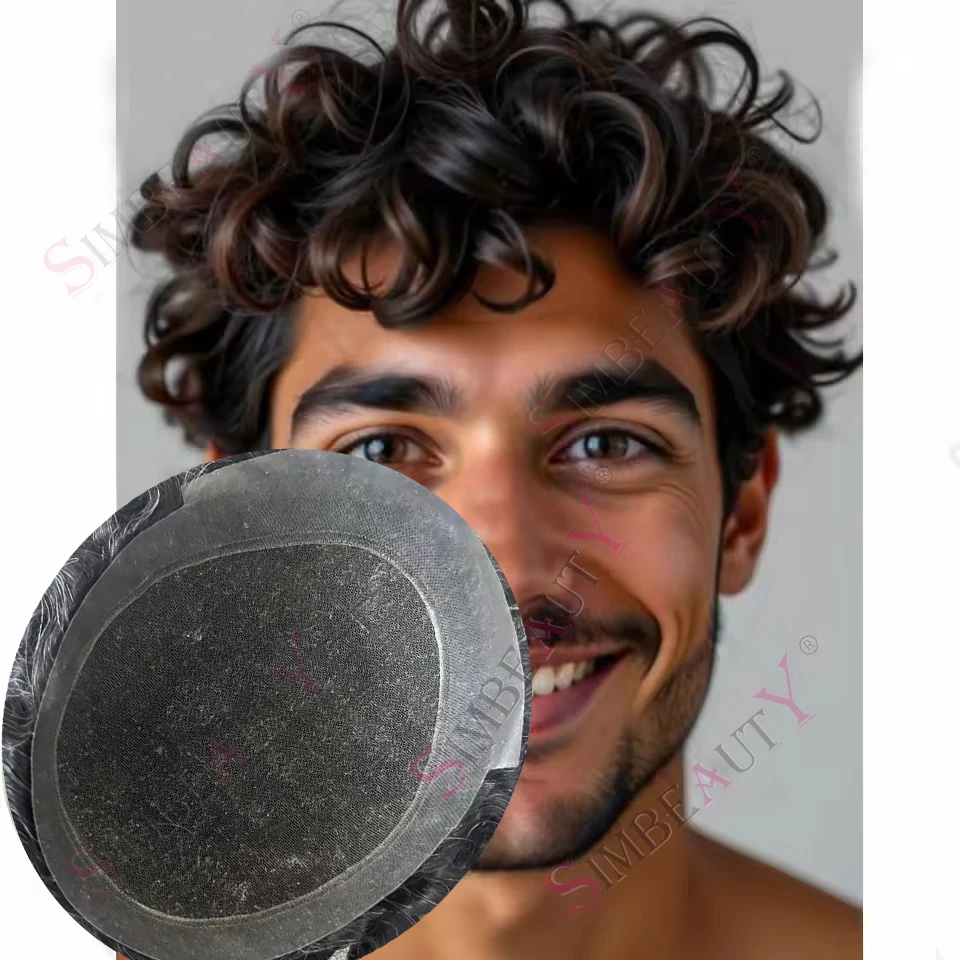 

Мужской парик-накладка 28 мм, коричневый, с кудрявыми волосами, на полиуретановой основе, дышащий, для замещения волос, система замещения волос для мужчин