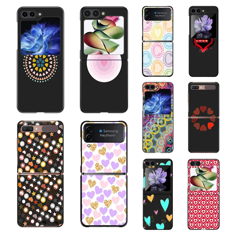 Phone Case for Samsung Z Flip6 Flip5 Flip4 Flip3 Heart circle Colorful Love Shell Black Protect Cases Galaxy ZFlip 6 5 4 3 Cover