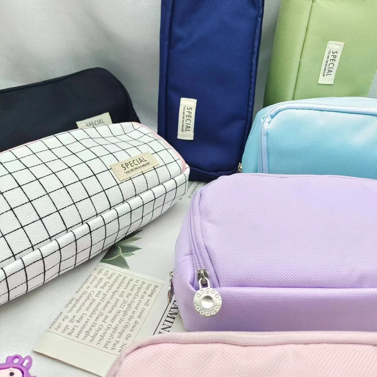 Macaron color large capacity multi-function pen bag Three-layer pen bag Pencil case Student pencil bag storage bag image 4