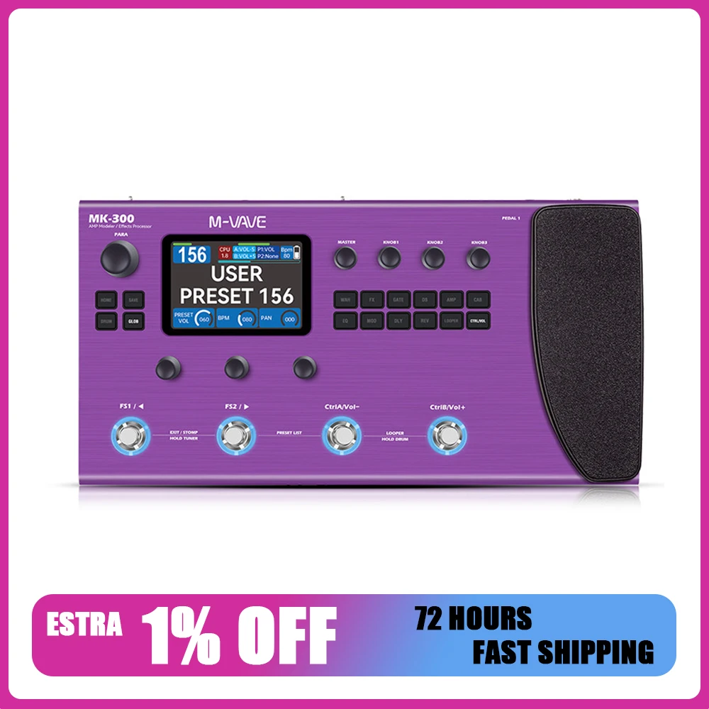 M-VAVE MK-300 Multi-Function Guitar/Bass Effector Pedal | 300s Looper+128 Drum MIDI DAW | ANN Neural Modeling 120AMP/360FX