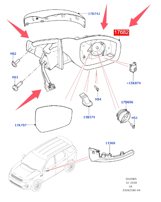 LR072955 LR072951 LH مرآة باب السائق الجانبي لسيارة لاند روفر ديسكفري سبورت 2015-2019