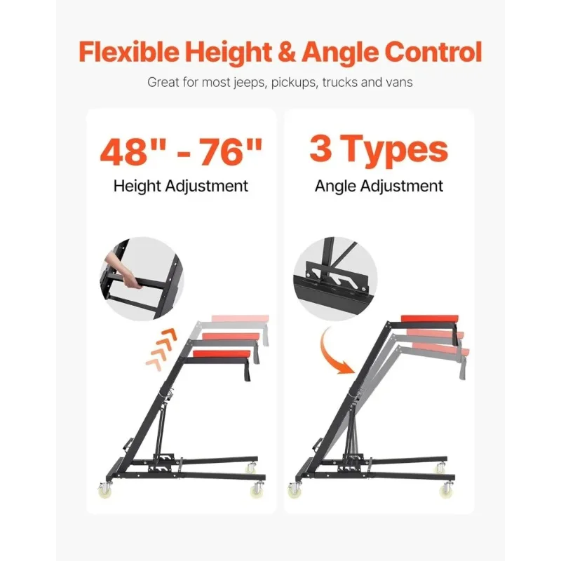 Heavy Duty Automotive Creeper - 400 lbs Capacity with Adjustable Height from 48 to 76 inches and 4 Swivel Caster Wheels