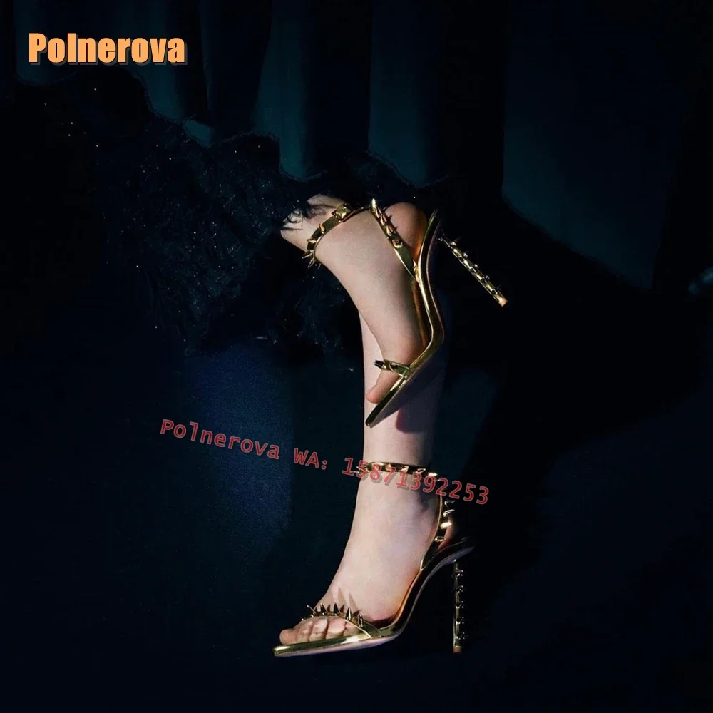 

Golden Rivet Open Toe Sexy Sandals Strange Style Buckle Strap Slingback Side Air Women Runway Show Shoes Spicy Girl 2025 Summer