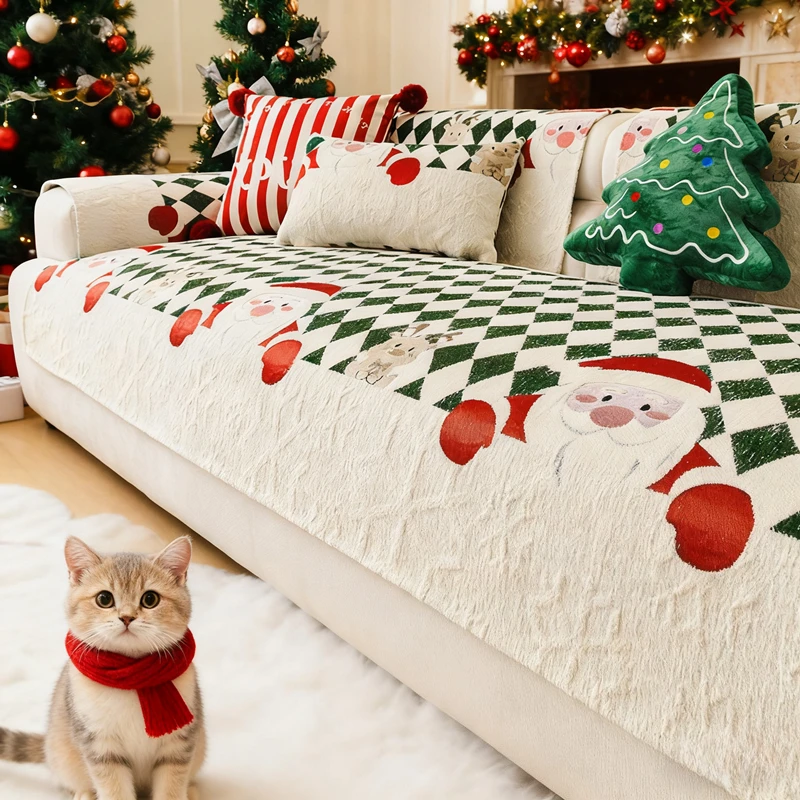 Toalla de sofá de estilo navideño de invierno, Fundas suaves y lisas para sala de estar, Funda antideslizante para sofá, Funda Impermeable