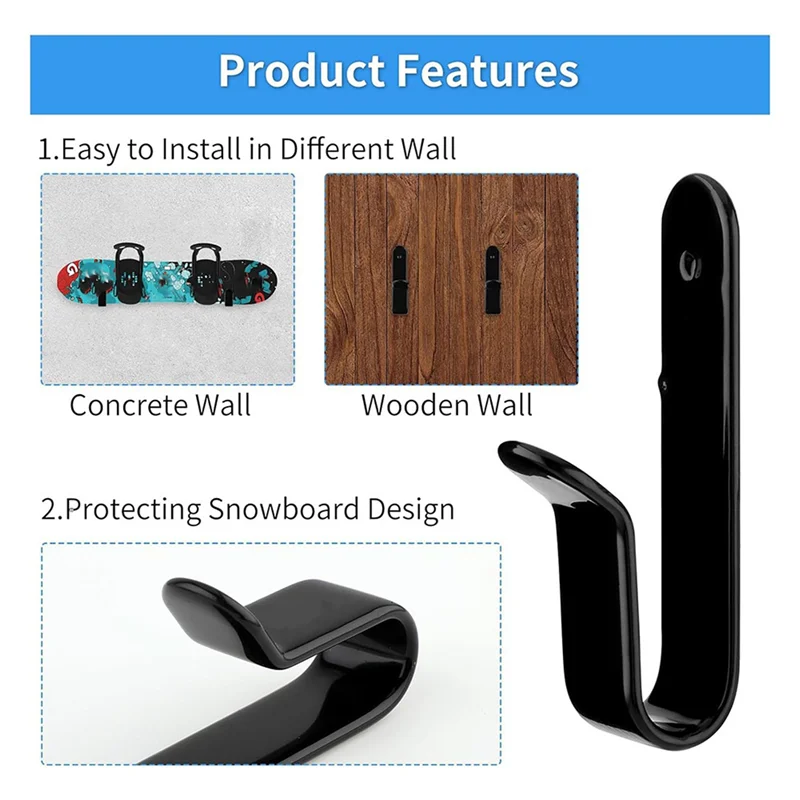 

B72A 4-х шт. горизонтальные настенные стеллажи для сноуборда, настенные зажимы для хранения, вешалка для хранения, стеллаж для хранения лыж