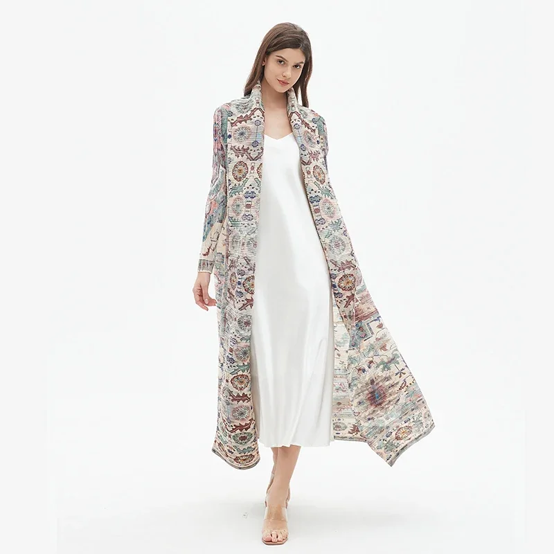 Pleats Casual Long Printed Cape Original Pleated Style Trench Coat 2024 Spring And Summer New Lengthened Coat Women Clothing