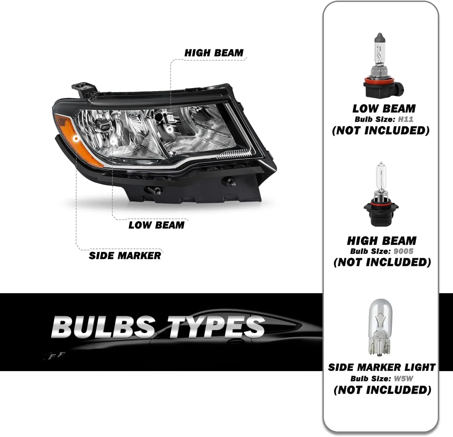 For 2017-2021 Jeep Compass Headlight Assembly - OE Chrome Housing, Driver and Passenger Side Compatible