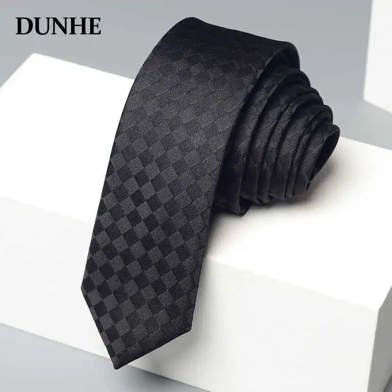 

High Quality Pure Black Plaid Necktie For Men's Casual Shirt Accessories Fashionable College Style 5 cm Slim Hand Tied Necktie