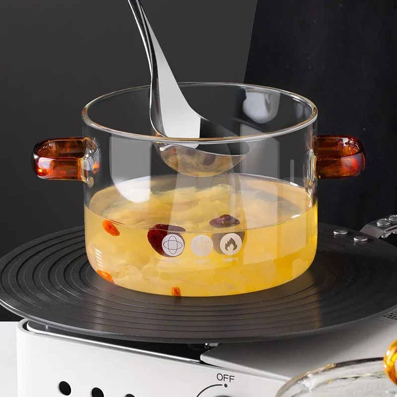 Transparent Glass Soup Pot With Lid Cooking Pot With Double Handle High Temperature Heat Resistant Household Cooking Pot