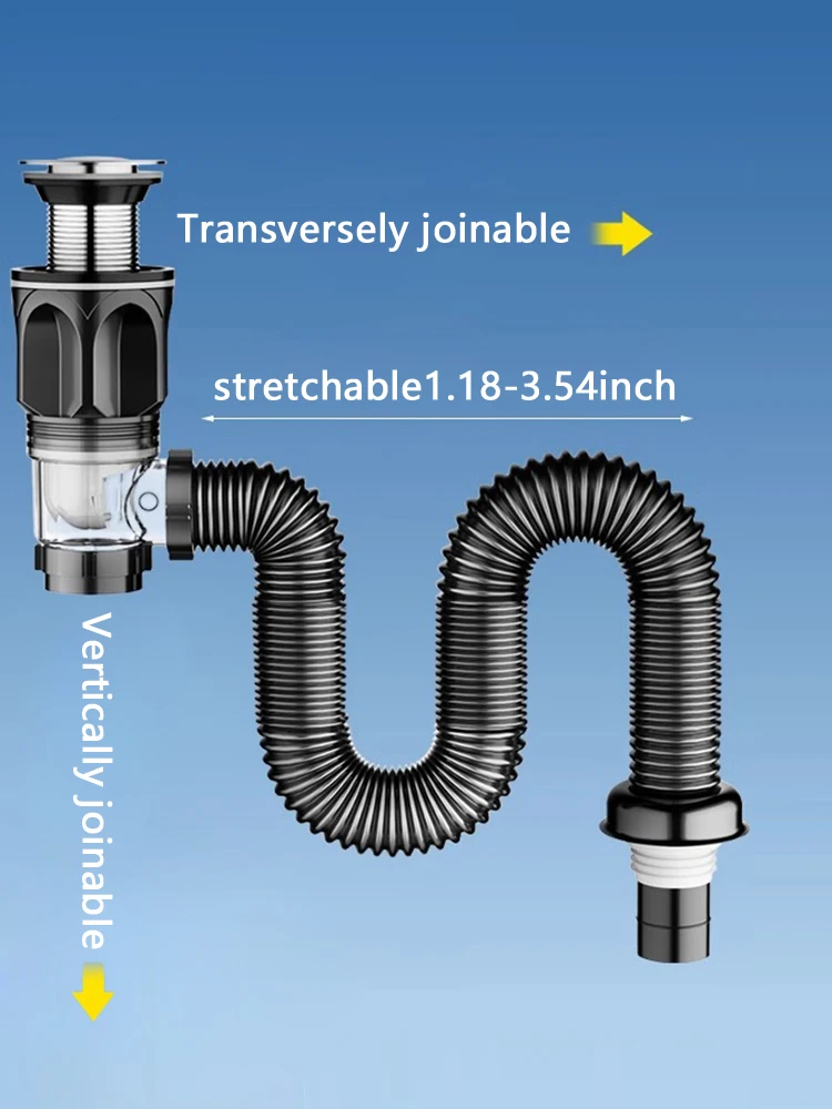 Elastyczna rura spustowa do zlewu, rozszerzalna rura spustowa, regulowana pułapka P do odpływu zlewu kuchennego i usuwania śmieci, Bla