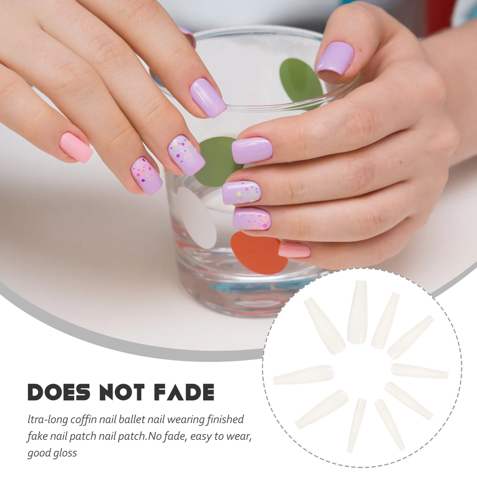 

500Pcs Premium Fake Nails Coffin Shape False Nail Patches Removable Nail Art Stickers for Daily Wear Party Travel Gifts