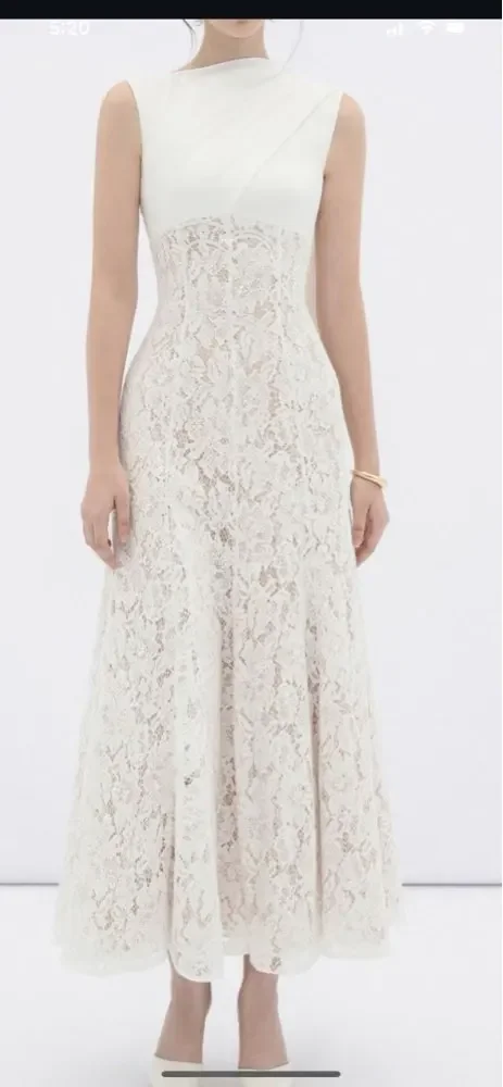 

OLOEY Elegant White Lace Mermaid Evening Party Dresses Women Lace Skirt O-Neck Modest Bride Gowns Formal Occasion Customized