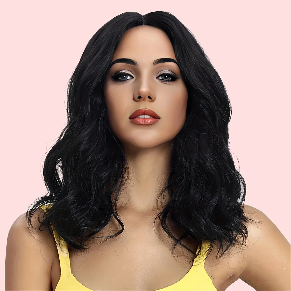 

European American wigs ladies, medium-length hairstyle African middle-part bangs long curly,machine-made synthetic fiber wig cap